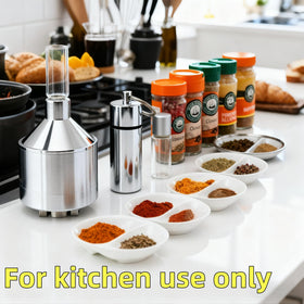 MuYuDaDi Spice Grinder silver, side view, durable aluminum alloy for daily kitchen spice tasks.
