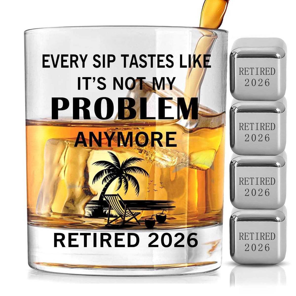 MVKIOCEN funny retirement glass with RETIRED 2026 engraving for a memorable farewell