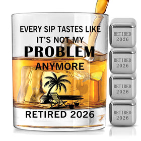 MVKIOCEN funny retirement glass with RETIRED 2026 engraving for a memorable farewell