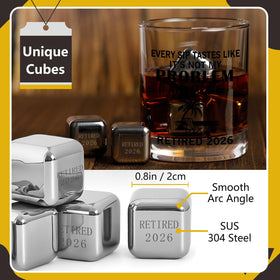 MVKIOCEN four stainless steel ice cubes stamped RETIRED 2026