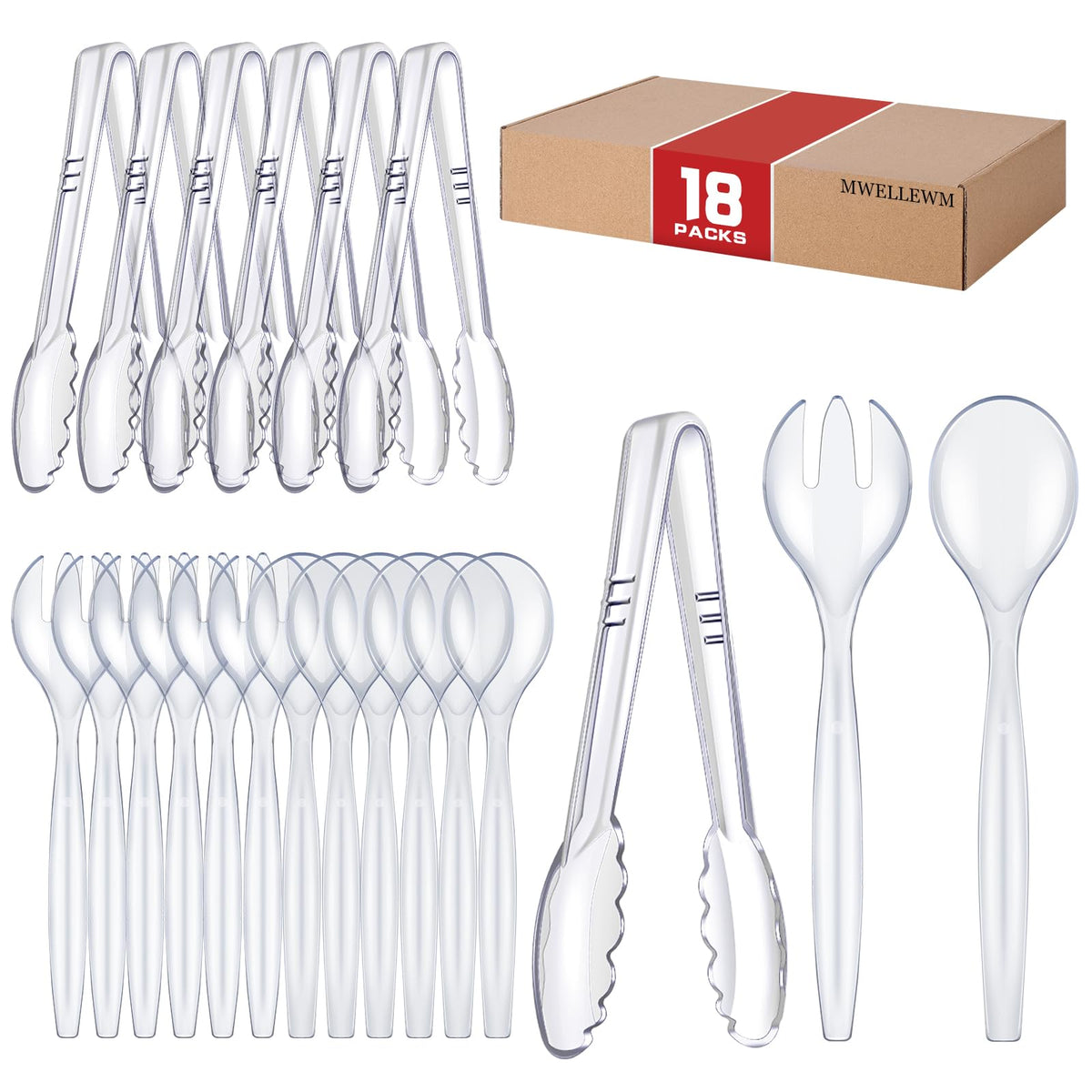 Mwellewm 18Pcs serving utensils set in a complete box for easy buffet organization