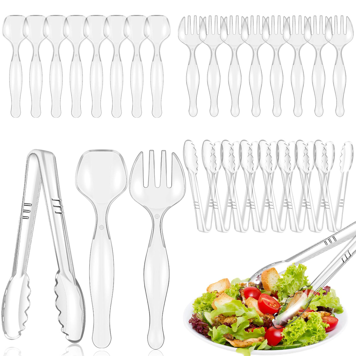 Mwellewm 24Pcs serving utensils set for buffet with sturdy disposable plastic construction.