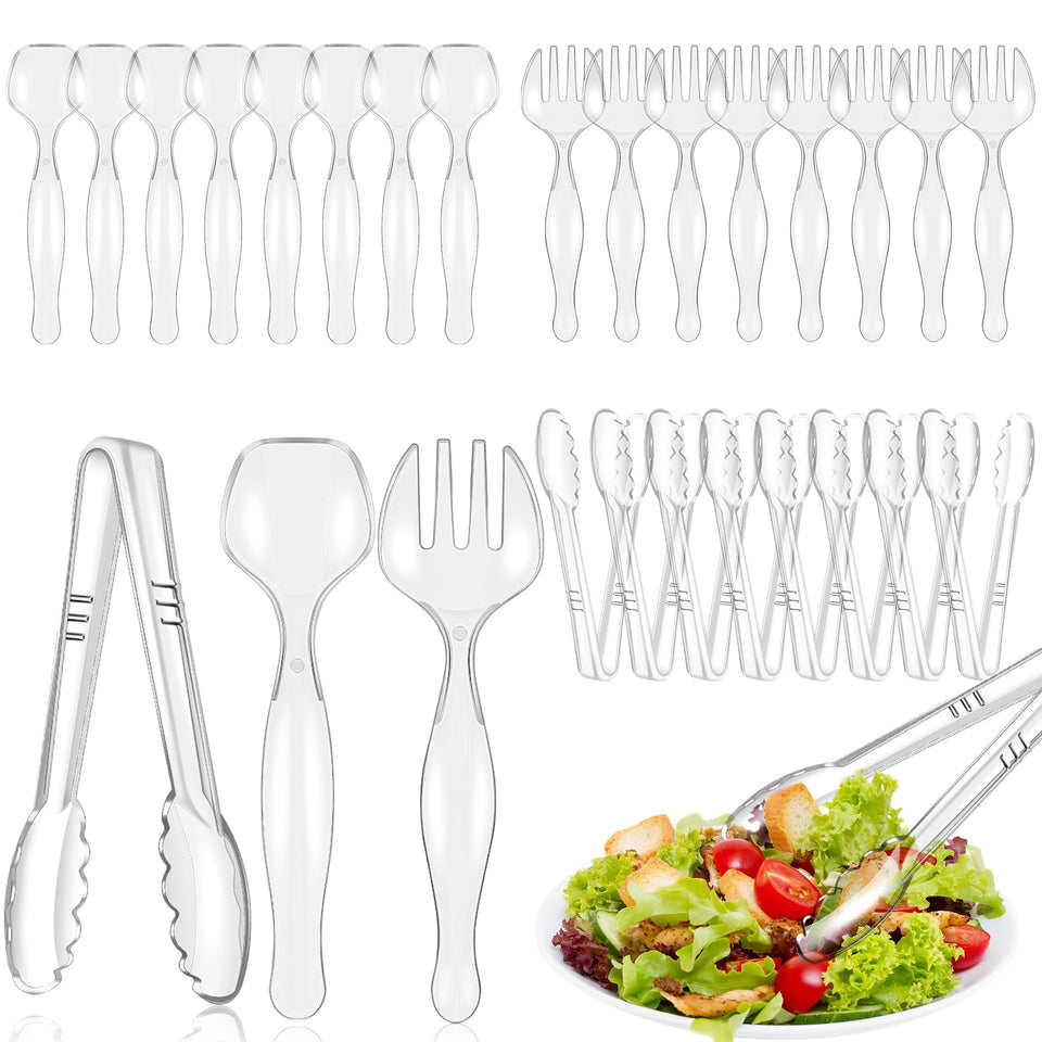 Mwellewm 24Pcs serving utensils set for buffet with sturdy disposable plastic construction.