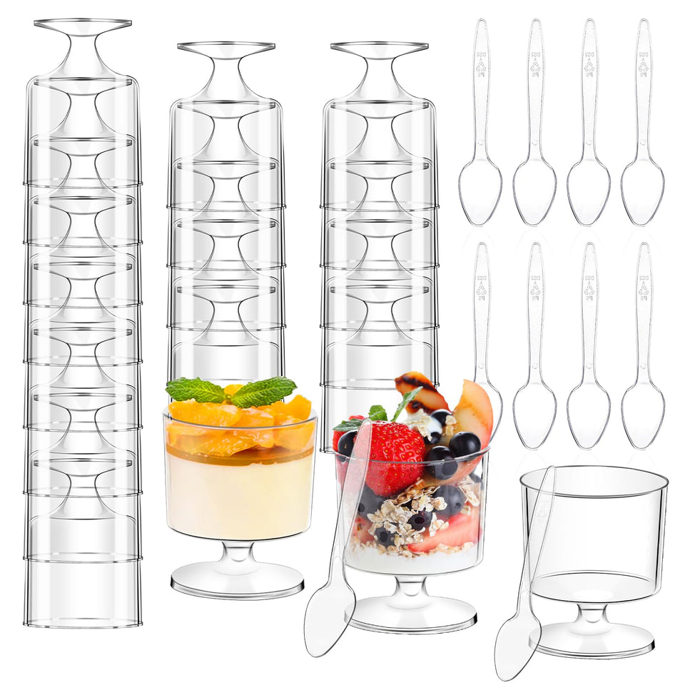 mwellewm 5oz clear dessert cups for elegant servings and easy cleanup.