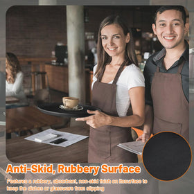 Mwellewm black round tray non-slip surface prevents sliding during service.