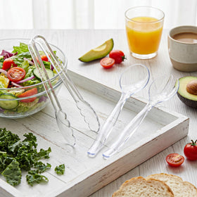 Mwellewm clear utensils ideal for salads, soups and pasta at parties