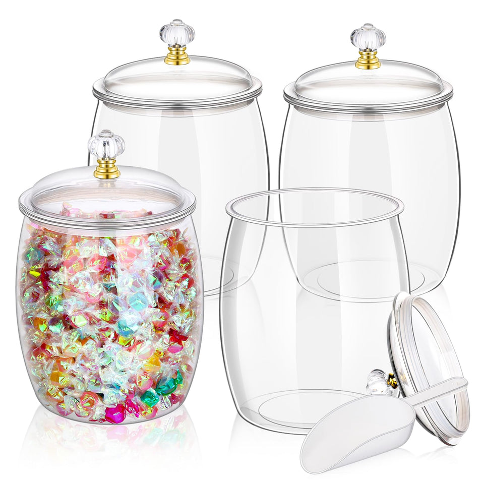 MWellewm candy jar with lids and spoons, crystal-clear display for cookies.