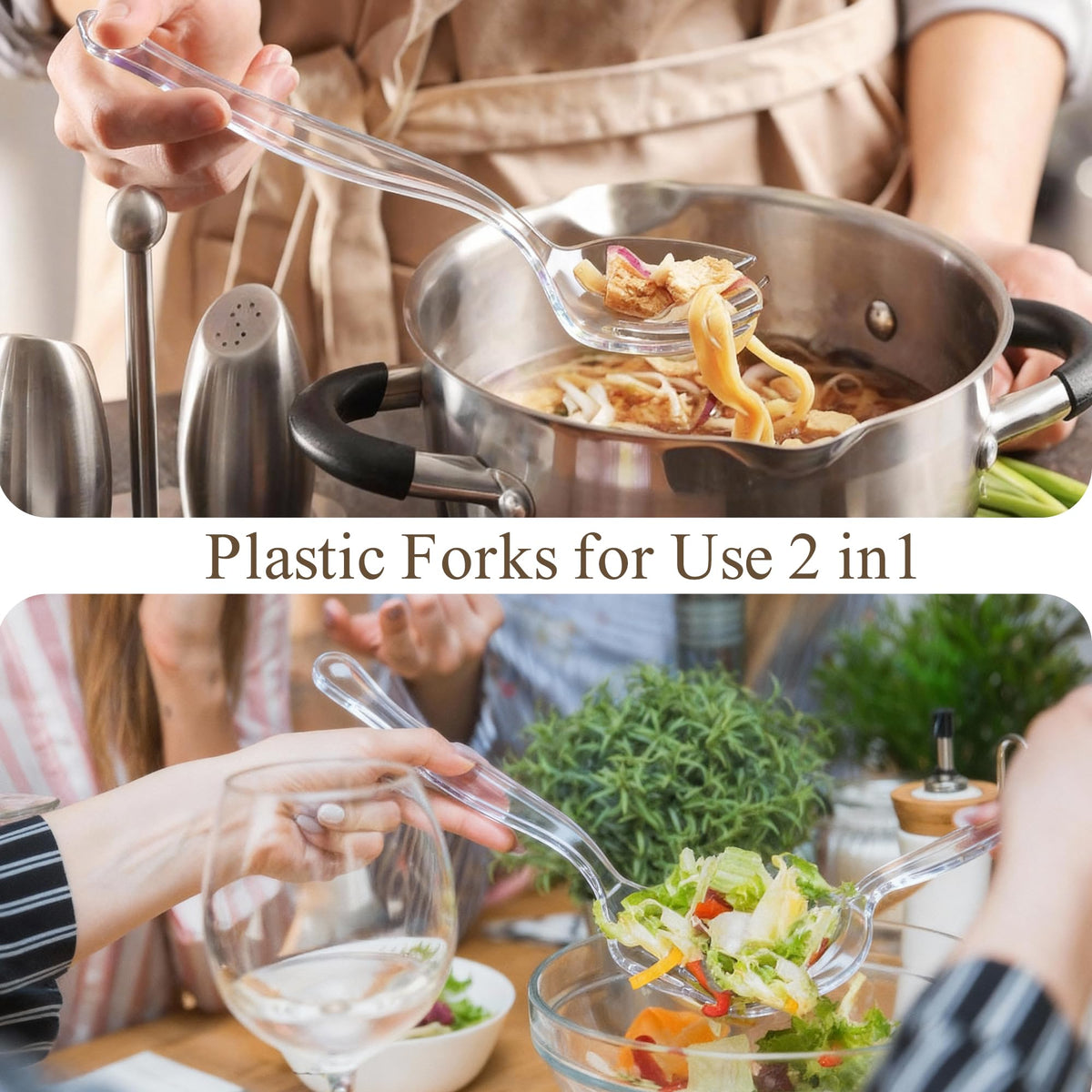 Mwellewm clear slotted spoons ideal for salads and liquids.