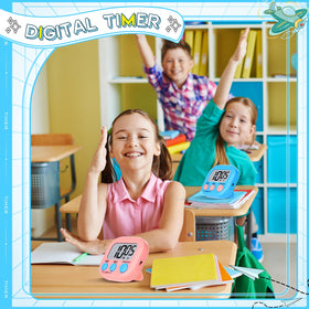 Mwellewm digital timer with built-in stand for classroom timing on a desk.