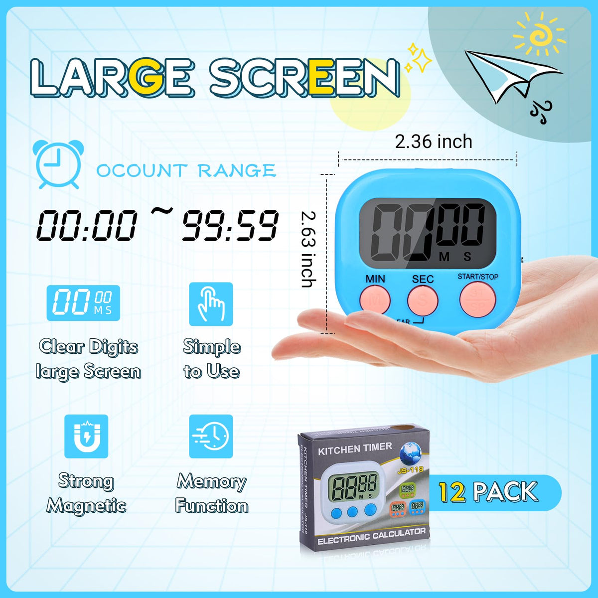Mwellewm digital timer with three-button interface for fast control.