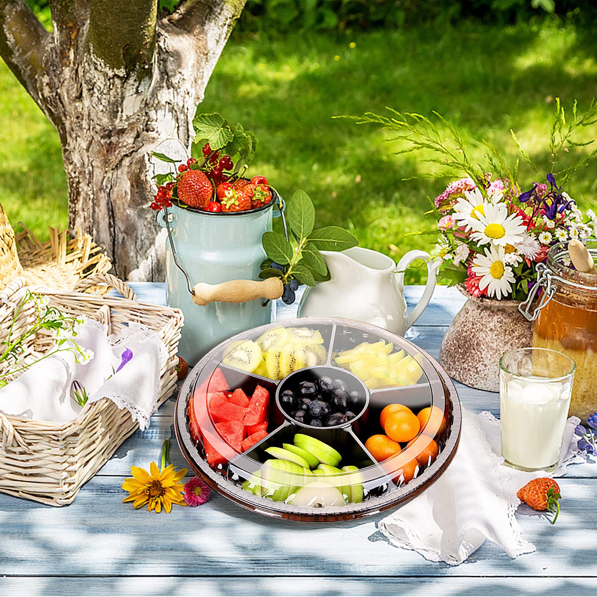 mwellewm fruit and veggie platter tray with lid neat display for fresh options