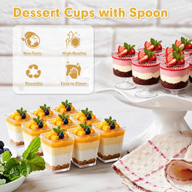 mwellewm party dessert table setup featuring clear cups