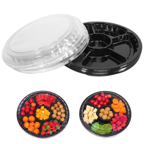 mwellewm round tray with lid five compartments ideal for party snacks