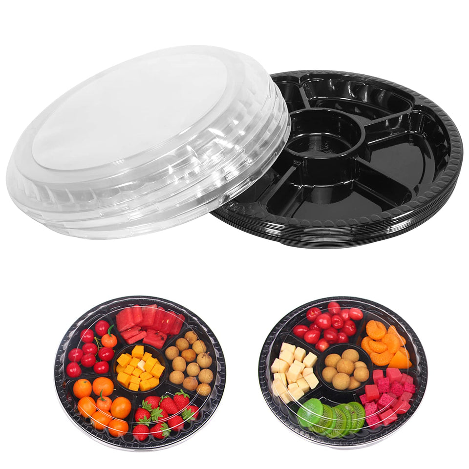mwellewm round tray with lid five compartments ideal for party snacks