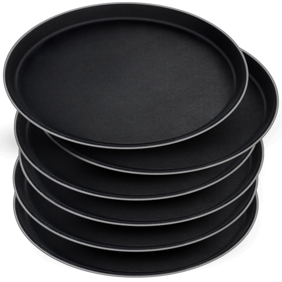 Mwellewm round serving tray with raised edges provides stable transport of drinks and plates.