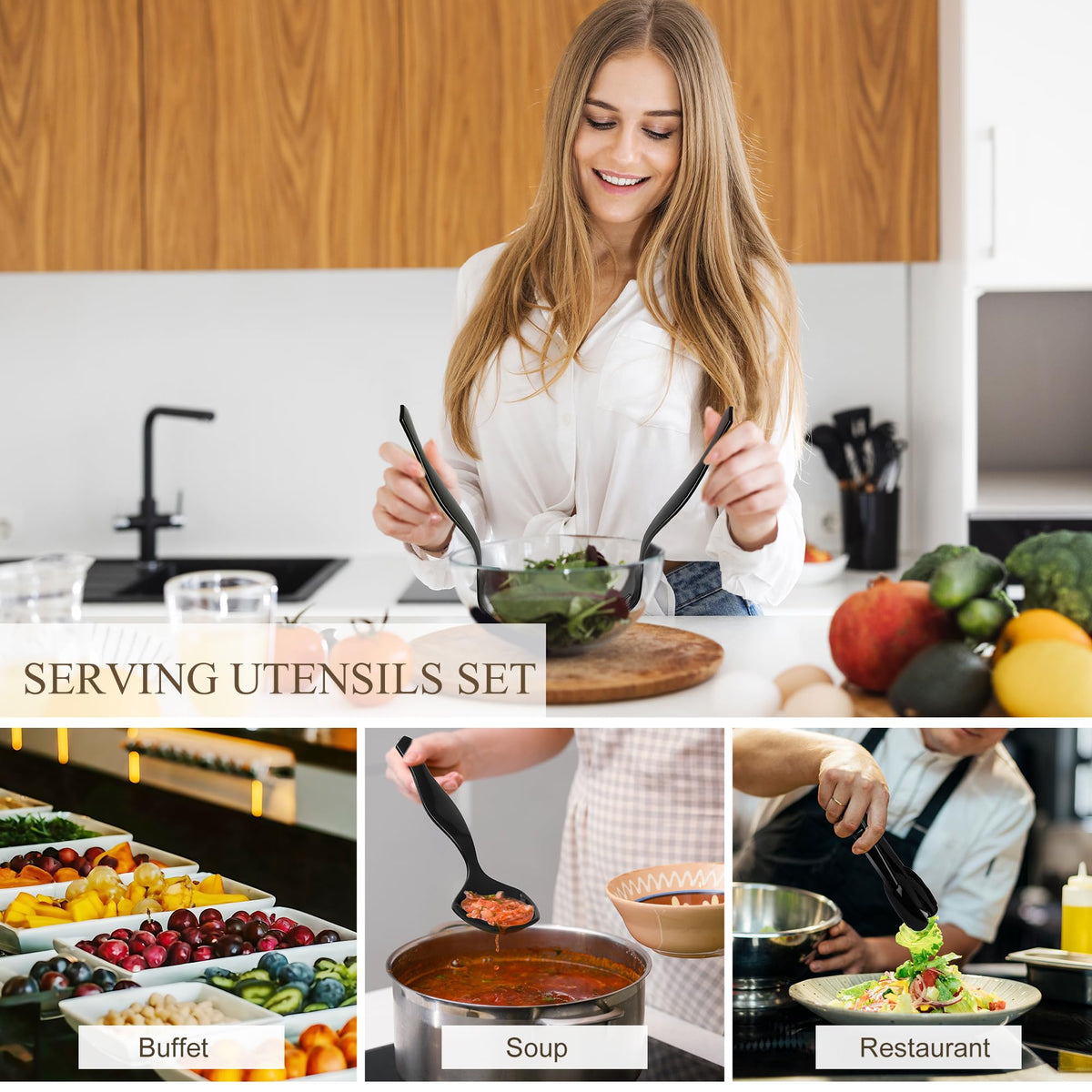 Mwellewm serving forks 8.5-inch black ideal for salads with sturdy, reliable performance.
