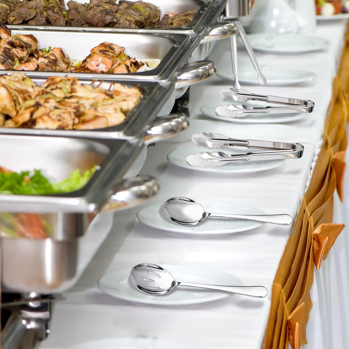 Mwellewm slotted serving spoons for salads and sides, mess-free service.