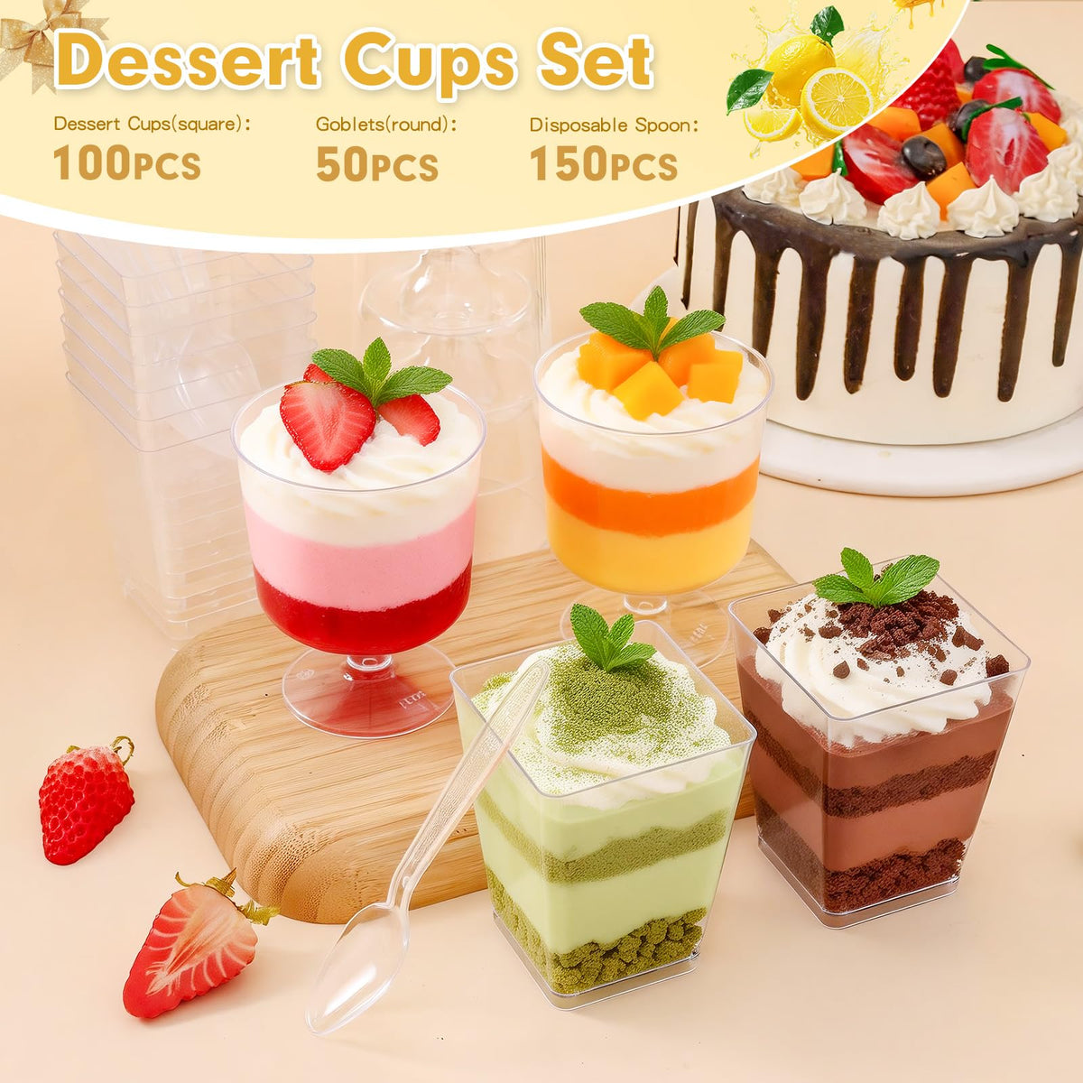 mwellewm clear spoons paired with dessert cups
