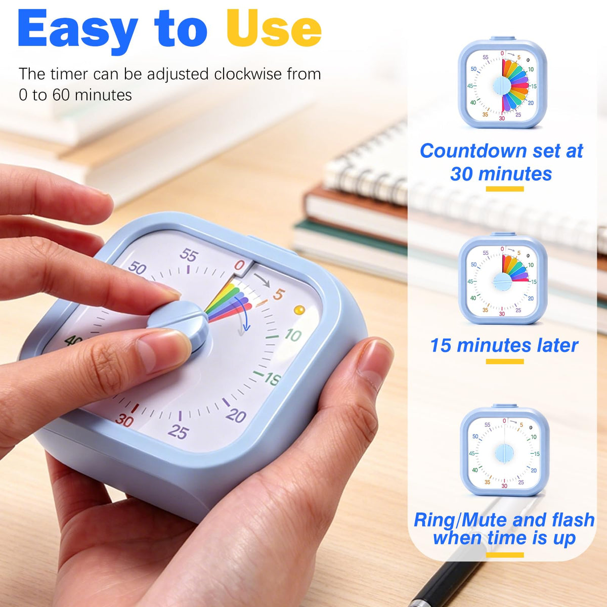 Mwellewm visual timer compact desk setup for home or classroom.