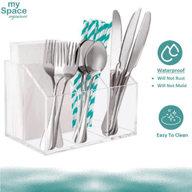 My Space Organizers silverware caddy on the countertop keeps utensils neatly organized.