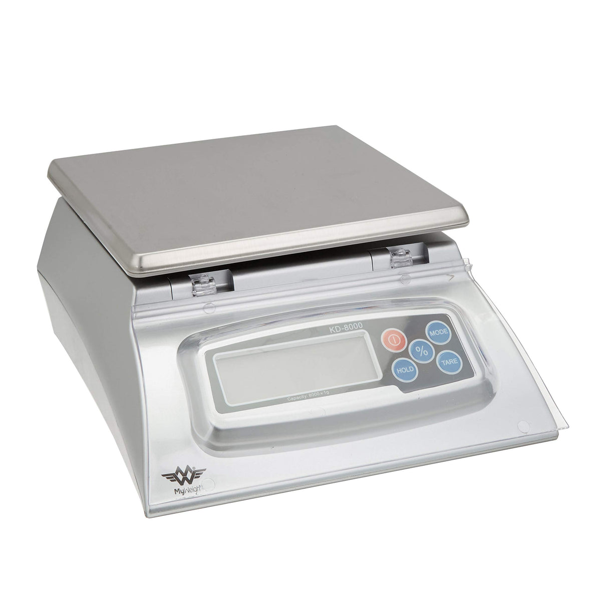 My Weigh KD8000 kitchen scale, silver, designed for precise ingredient proportions in baking