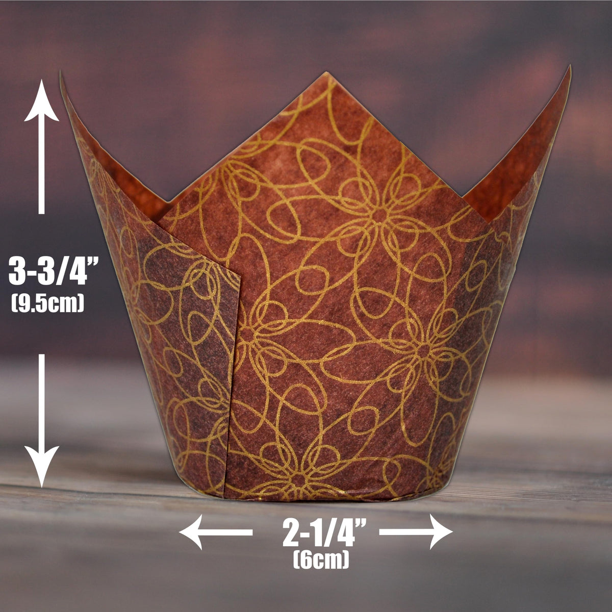 MyBakning jumbo tulip cups with dimensions shown for jumbo muffins.