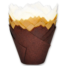 MyBakning jumbo tulip cups on a baking tray provide a bold display for celebration muffins.