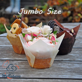 MyBakning tulip cups offer about 4-ounce capacity for jumbo muffins.