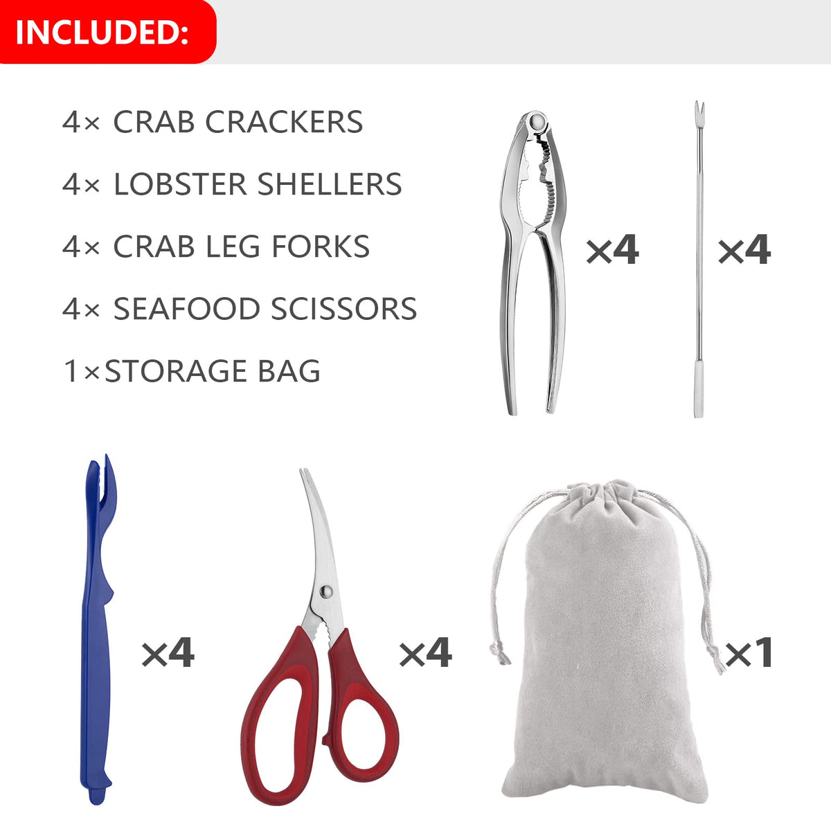 MYBMHTNB seafood tools set seafood forks ready for precise meat extraction.