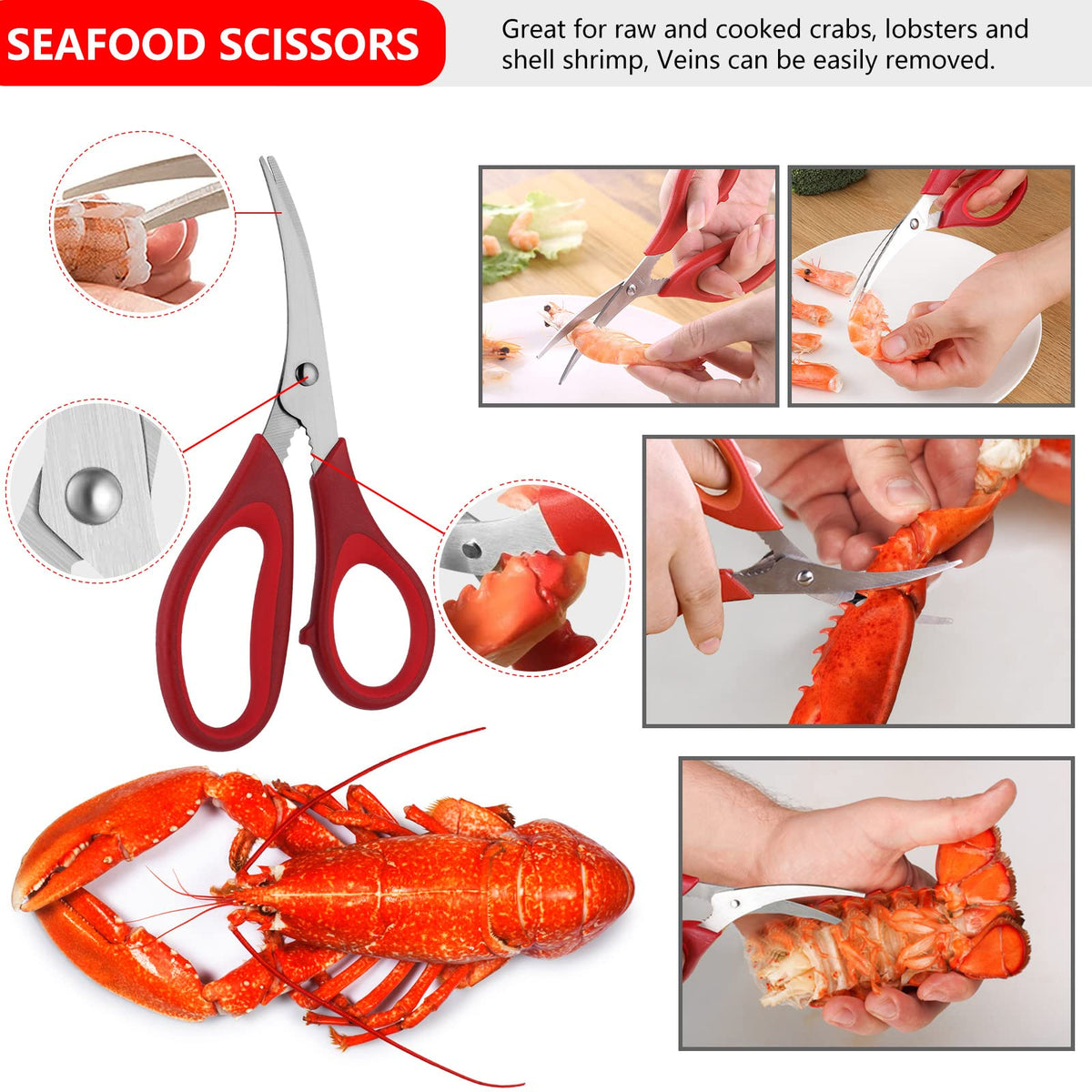 MYBMHTNB seafood tools set seafood scissors cut through shells cleanly.