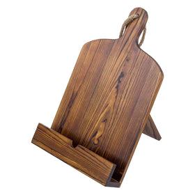 MyGift cookbook stand on countertop offers hands-free recipe reference.