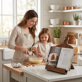 MyGift stand with folding kickstand keeps recipes upright for easy reading.