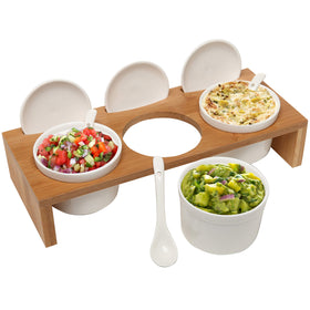 MyGift sauce serving dish tray on bamboo stand for stylish party presentation.