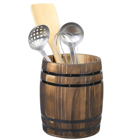 MyGift wine barrel utensil crock front view keeps essential tools within easy reach.