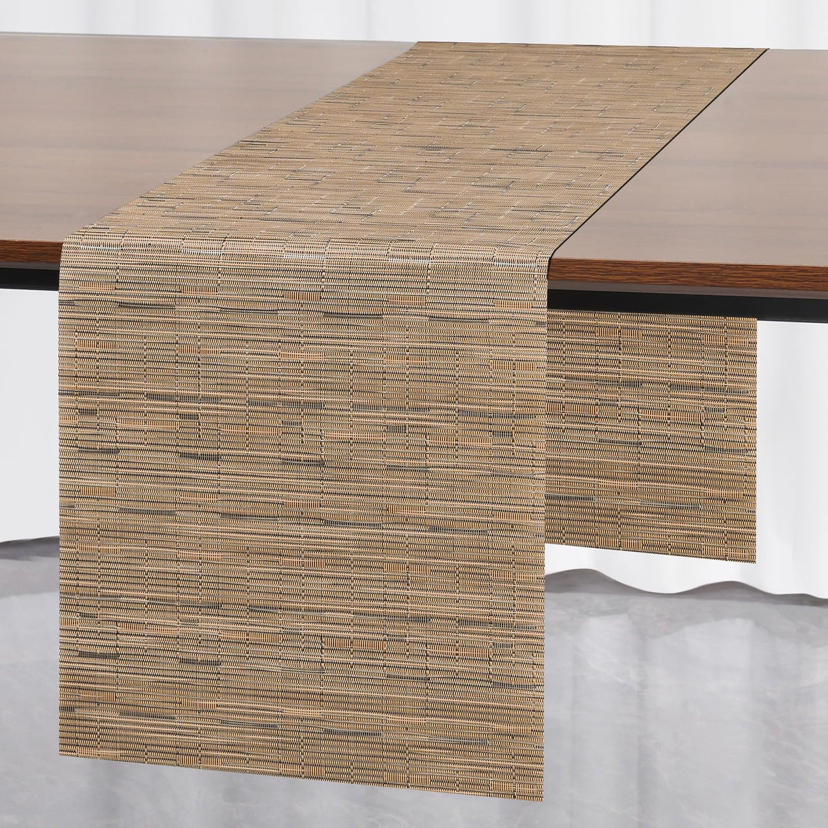 Myir JUN table runner 55-inch light brown PVC for durable, easy-clean dining decor.