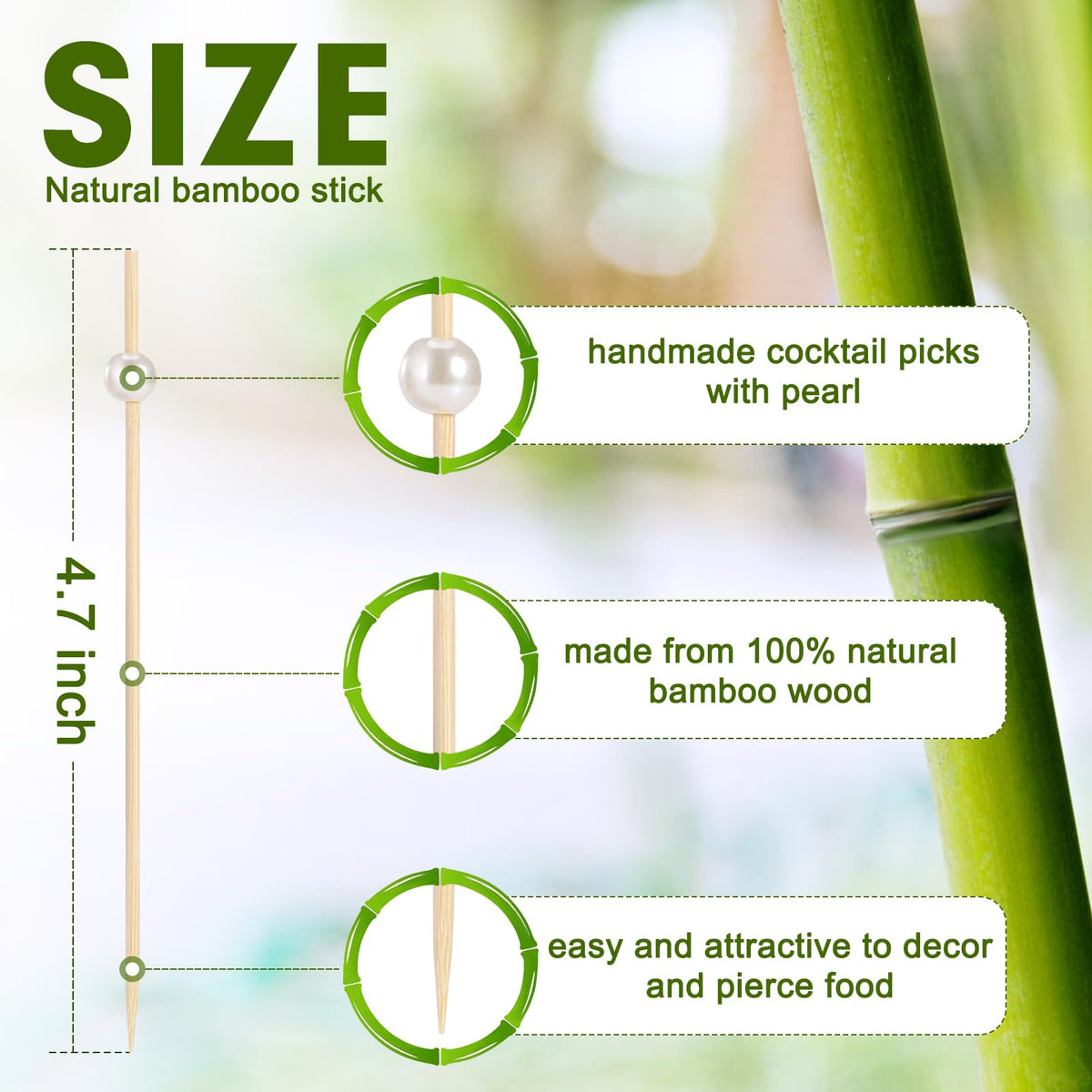 MYJIE cocktail picks for drinks and garnishes, sturdy natural wood