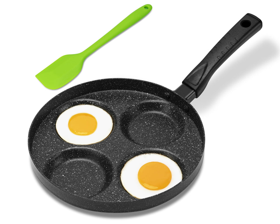 MyLifeUNIT aluminum 4-cup egg pan with nonstick coating for easy egg release.