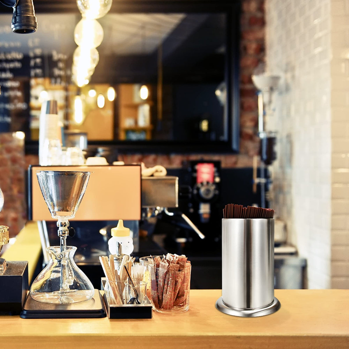 MyLifeUNIT coffee stirrers holder keeps utensils accessible at a cafe