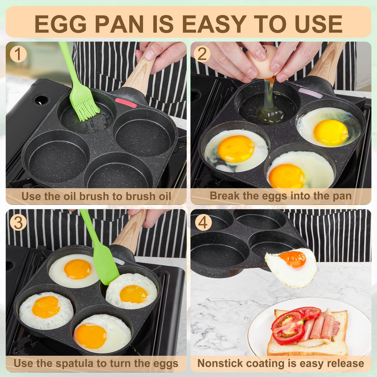 MyLifeUNIT egg pan oil brush spatula included for easy frying