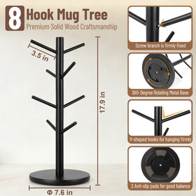 Elegant black finish mug tree adds style while organizing cups