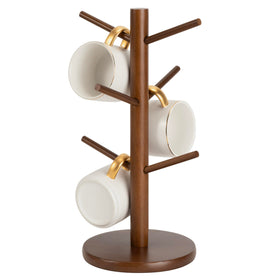 MyLifeUNIT mug holder tree with six hooks in brown for organized cups