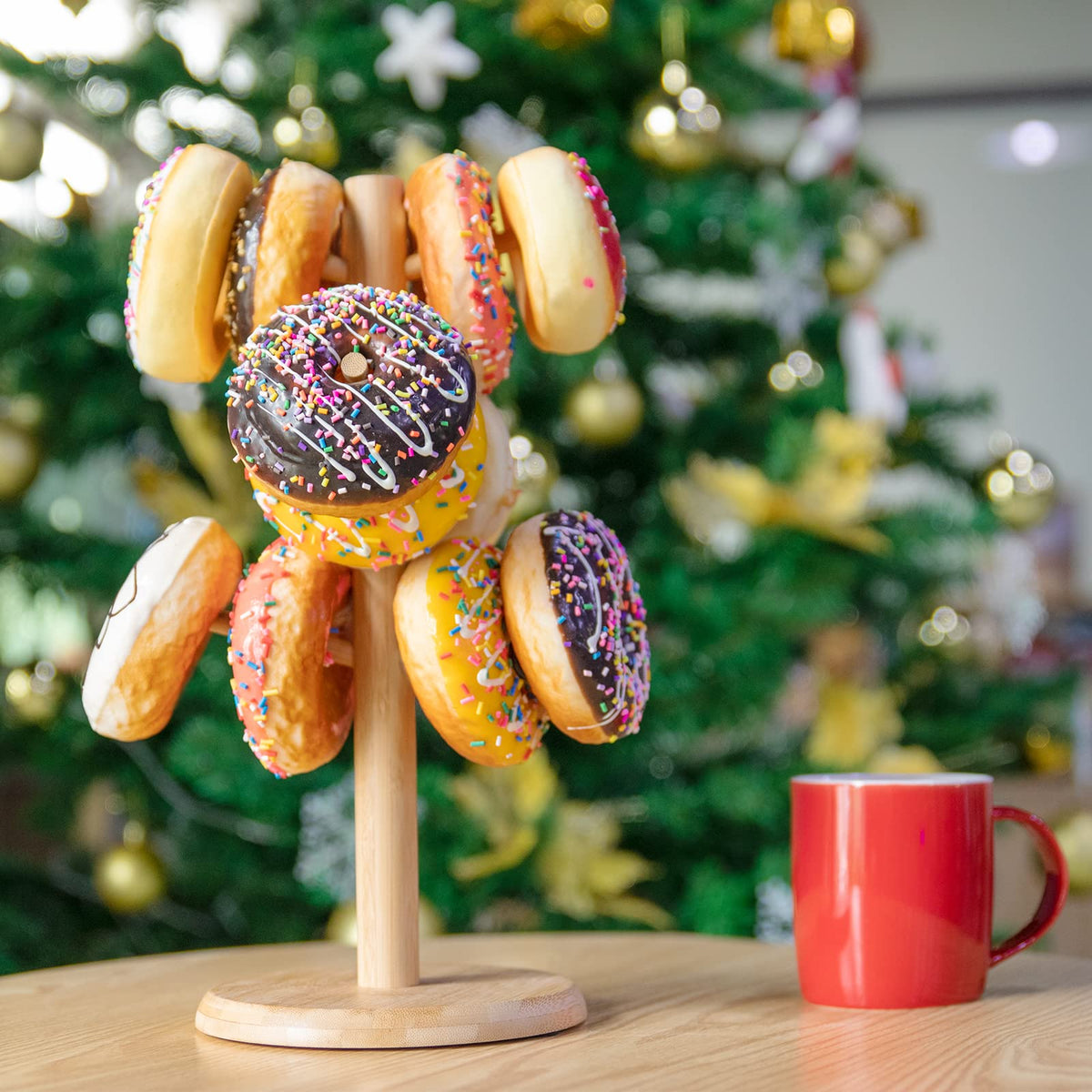 MyLifeUNIT mug holder tree yellow used as donut stand and decor.