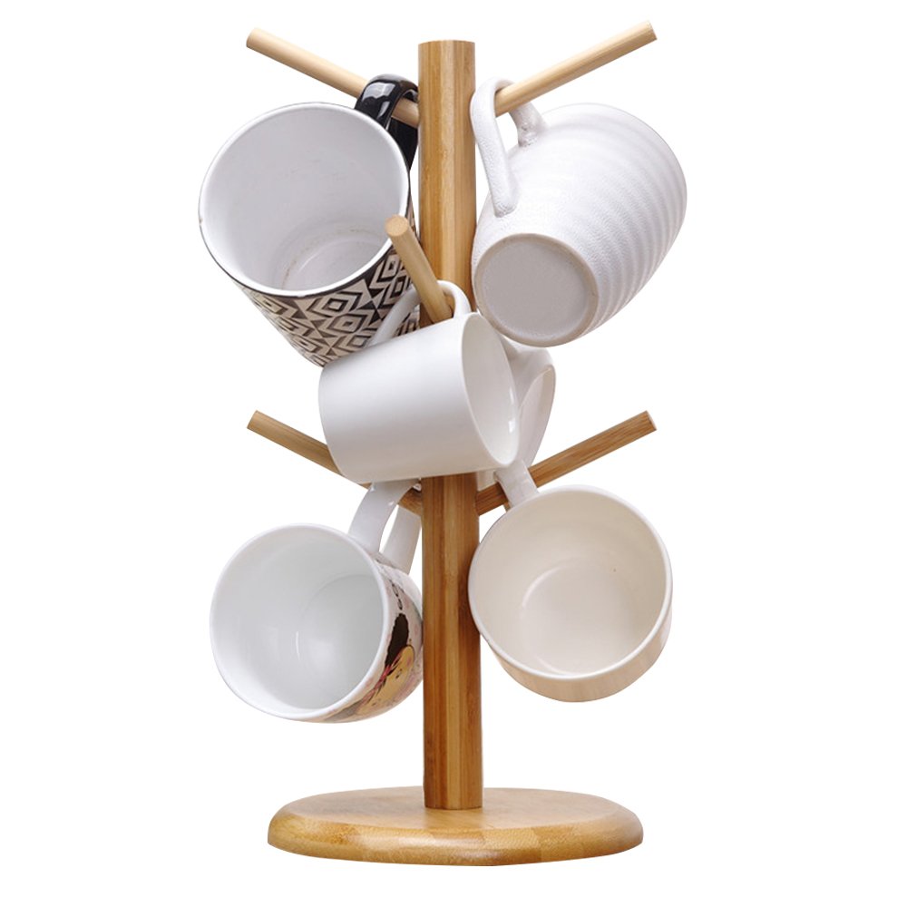 MyLifeUNIT mug holder tree in yellow, front view keeps cups neatly organized on the counter.