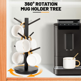 MyLifeUNIT mug tree with six hooks keeps mugs neatly organized