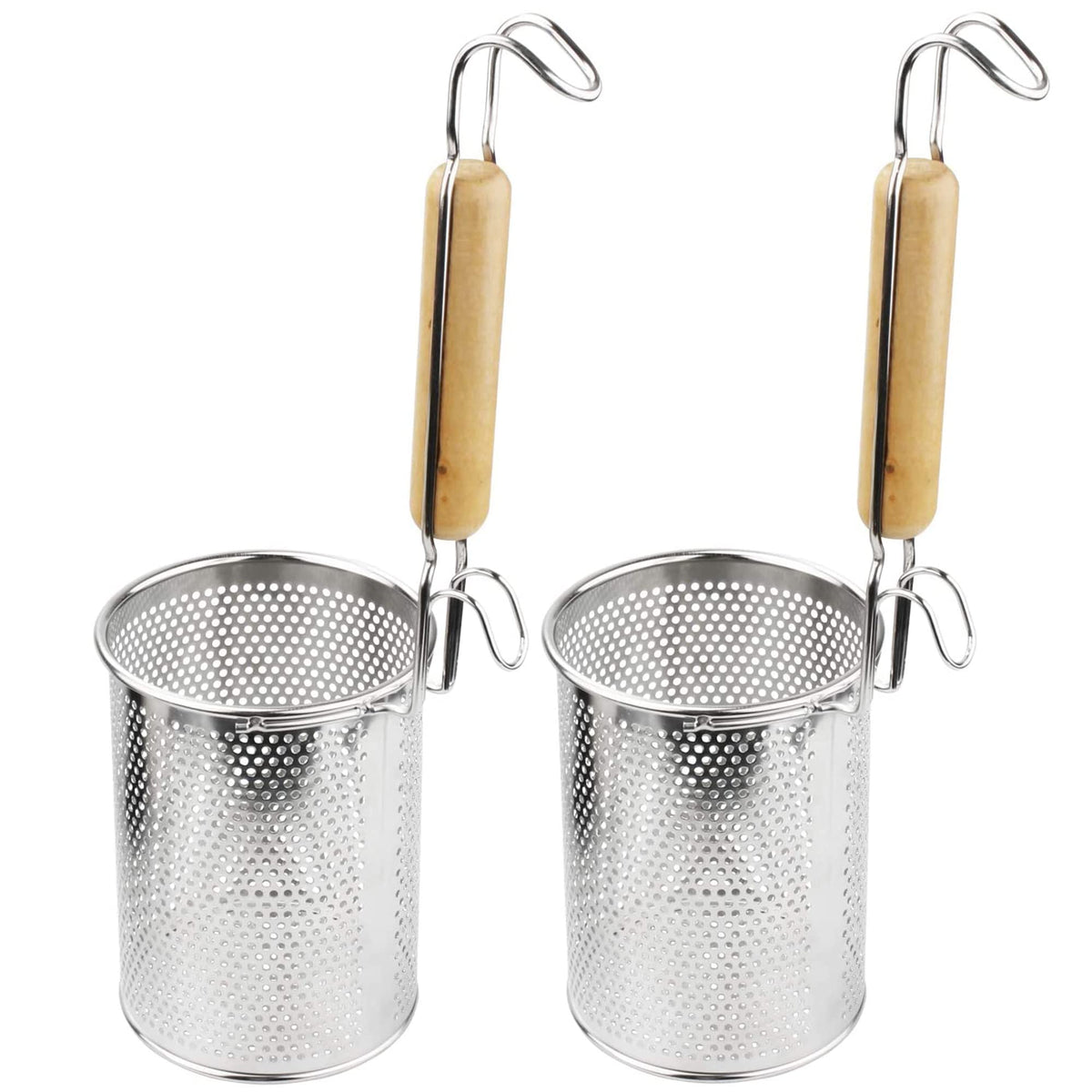 MylifeUNIT pasta strainer with deep basket, two-pack ideal for rinsing and draining.
