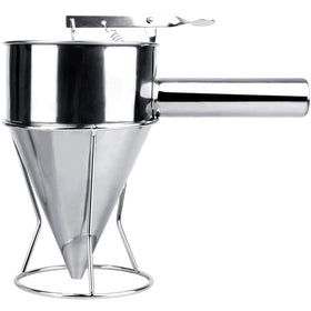 MyLifeUNIT stainless steel pancake batter dispenser with stand for precise pouring during pancakes and crepes.