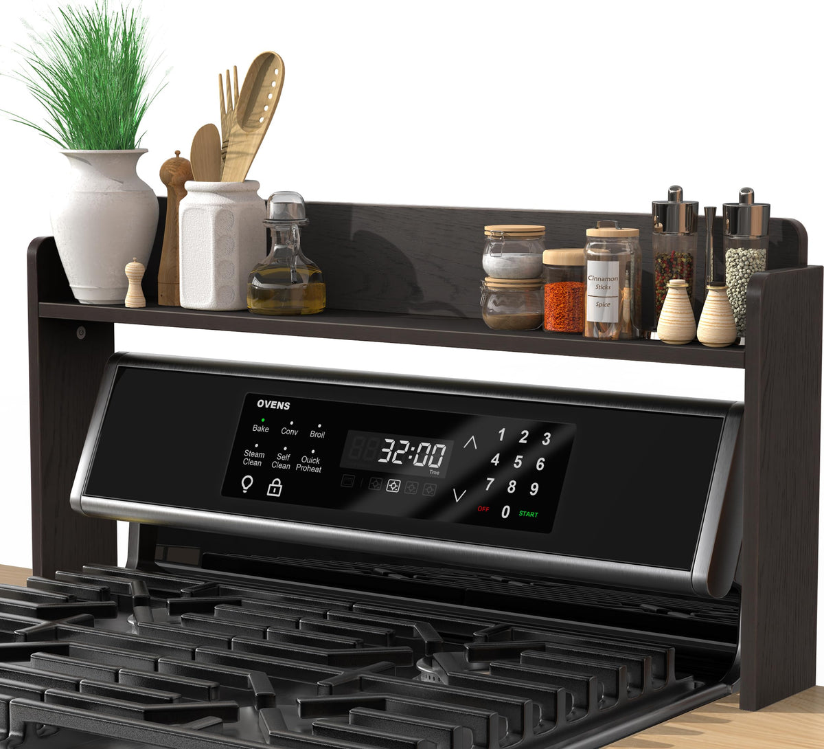MyLifeUNIT stove top shelf back view shows sturdy backboard for secure storage.