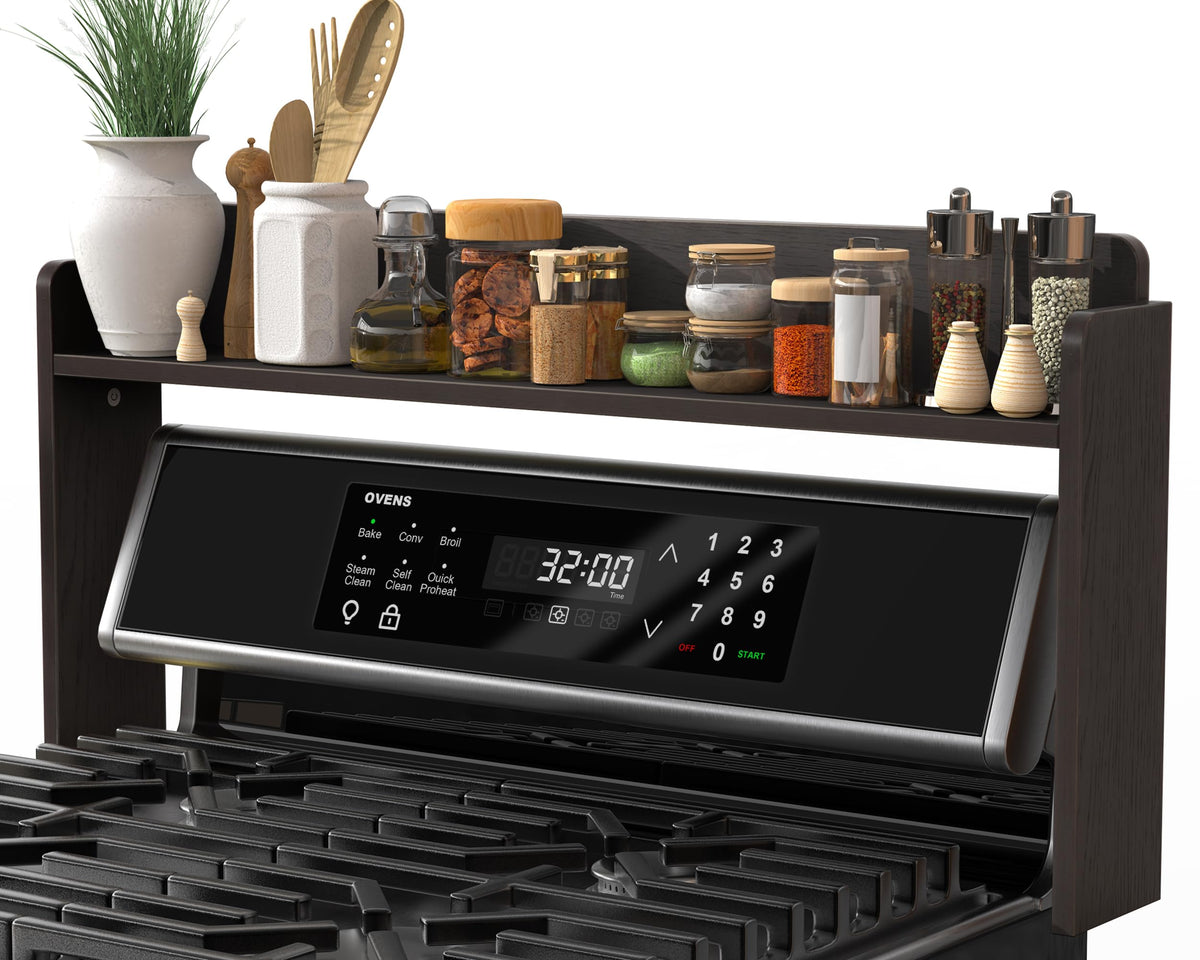 MyLifeUNIT shelf in use above stove keeps spices within reach.
