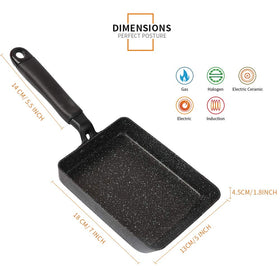 MyLifeUNIT Tamagoyaki Pan on stove demonstrates even heat for layered omelets.