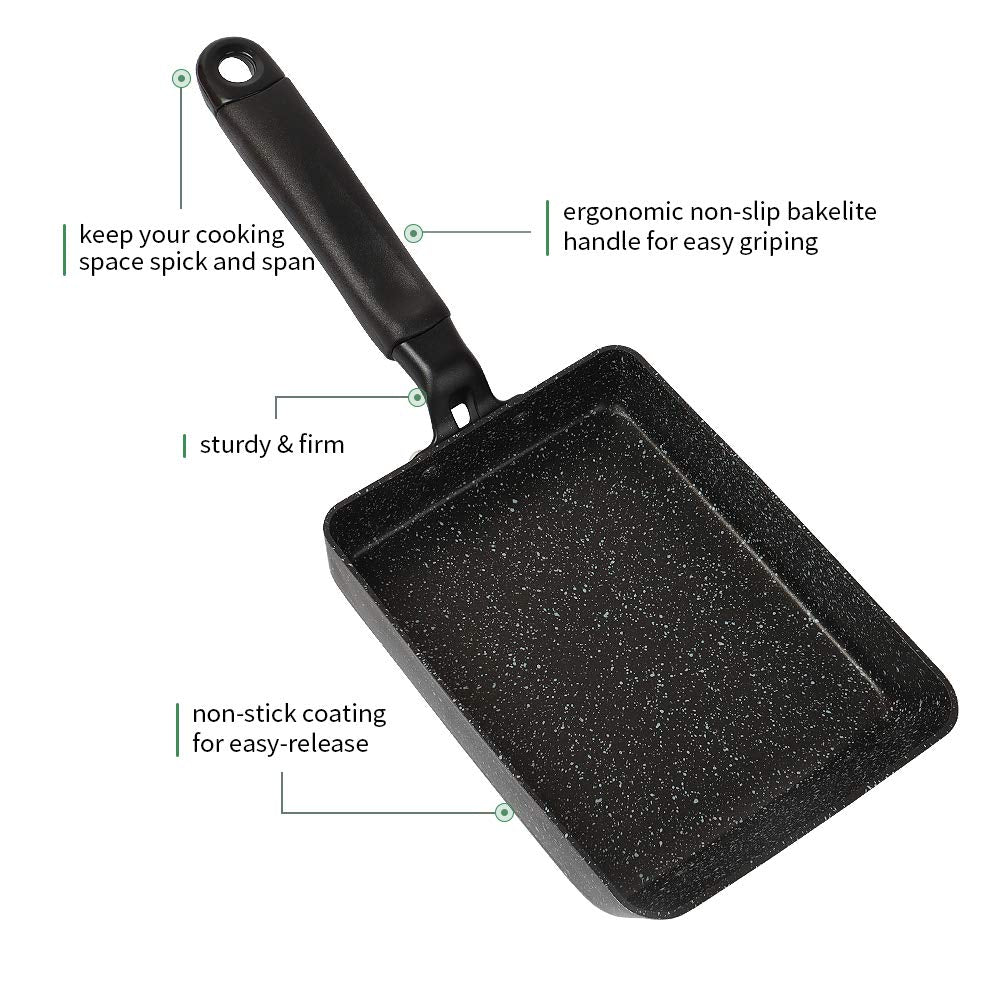 MyLifeUNIT Tamagoyaki Pan with silicone spatula highlights safe utensil use.